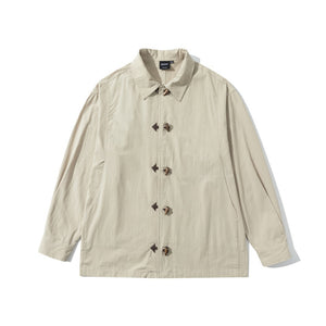 Horn Buttoned Loose Pointed Collar Shirt