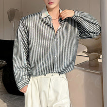 Load image into Gallery viewer, Lapel Loose Vertical Striped Casual Shirt
