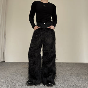 Dark Plush Patchwork Denim Wide-leg Pants