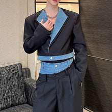 Load image into Gallery viewer, Denim Patchwork Short Suit Wide-leg Pants Two-piece Suit
