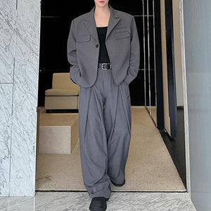 One-button Suit Jacket Pleated Wide-leg Pants Two-piece Suit