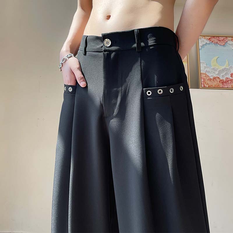 Drape Straight Eye Trim Casual Pants