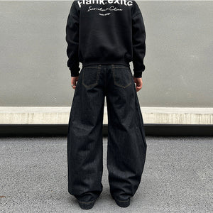 Denim Silhouette Black Vintage Wide-leg Pants