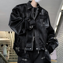 Load image into Gallery viewer, Metallic Deconstructed Leather Glossy Shoulder Padded Jacket
