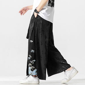 Cotton and Linen Loose Embroidered Wide-leg Pants