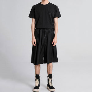 Summer Dark Drawstring Pleated Shorts