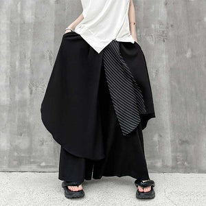 Loose Patchwork Striped High-waisted Culottes