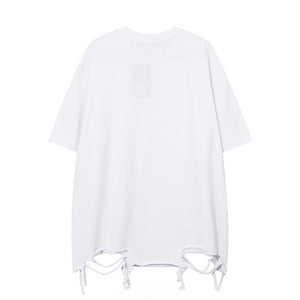 Hem Ripped Necklace Trim Short Sleeve T-Shirt