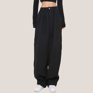 Vintage Elastic High Waist Button Trousers