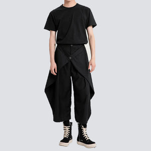 Black Tapered Cropped Straight-leg Casual Pants