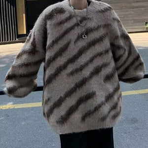 Zebra Print Thick Mink Fleece Knitted Sweater