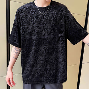 Velvet Embossed Vintage Half Sleeve T-Shirt