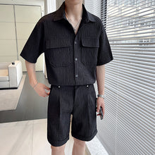 Load image into Gallery viewer, Pleated Simple Shirt and Shorts Set
