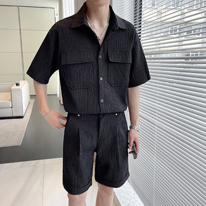 Pleated Simple Shirt and Shorts Set