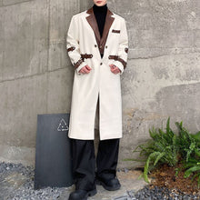 Load image into Gallery viewer, Knee-length Leather Collar Patchwork Coat
