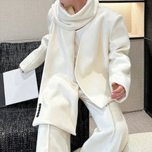 Load image into Gallery viewer, Woolen Elegant Collarless Suit Jacket Scarf and Casual Pants Three-piece Suit
