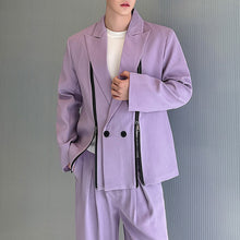 Load image into Gallery viewer, Double Zipper Deconstructed Shoulder Pad Suit Jacket and Trousers Two-piece Suit
