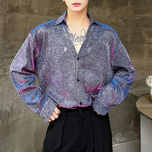 Shiny Silk Long-sleeved Loose Stage Shirt