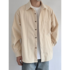 Corduroy Zip-up Pockets Soft Shirts