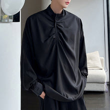 Load image into Gallery viewer, Pleated Stand Collar Solid Long Sleeve Shirt
