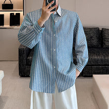 Load image into Gallery viewer, Lapel Loose Vertical Striped Casual Shirt
