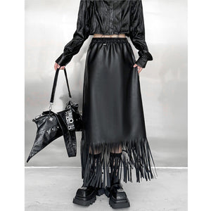 Fringed PU Leather Skirt