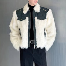 Load image into Gallery viewer, Retro Silhouette Faux Fur Washed Denim Patchwork Cotton Coat
