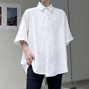 Hidden Texture Beaded Short-sleeved Shirt