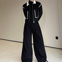 Load image into Gallery viewer, Black and White Contrast Short Jacket and Wide-leg Pant Sets
