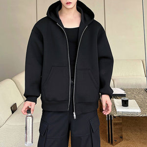 Double Zipper Shoulder Pad Hooded Sweatshirt