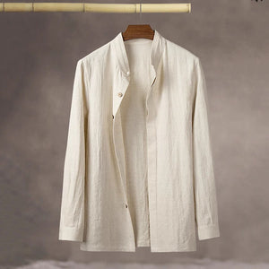 Vintage Stand Collar Cotton and Linen Shirt