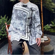 Load image into Gallery viewer, Ink Painting Buckle Tie Long-sleeved Shirt
