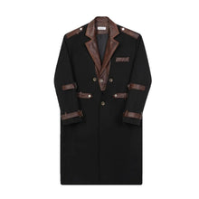 Load image into Gallery viewer, Knee-length Leather Collar Patchwork Coat
