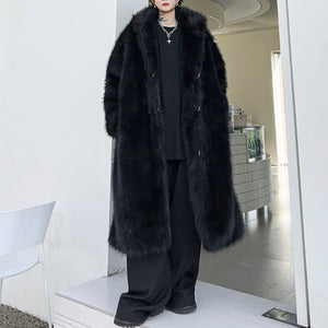 Winter Plush Warm Artificial Fur Mid-length Coat