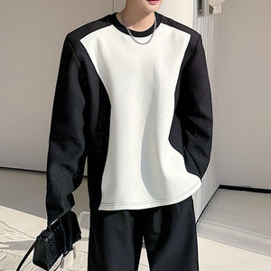 Black and White Contrasting Round Neck Casual Sweatshirt