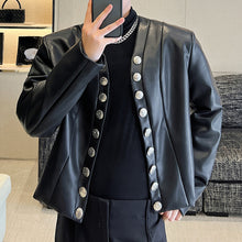 Load image into Gallery viewer, V-neck Cardigan PU Leather Jacket
