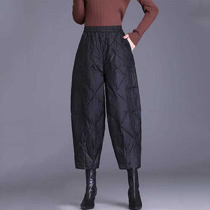 Diamond Check Elastic Waist Harem Pants