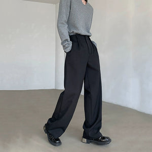 Wide-leg Straight Black Casual Suit Pants