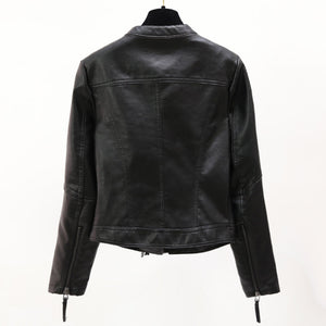 Short Slim Stand Collar PU Leather Jacket