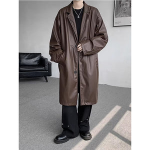 PU Leather Windbreaker Loose Casual Coat