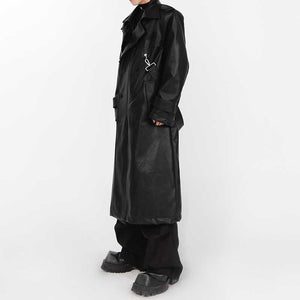 Leather Metal Button Double-layered Coat