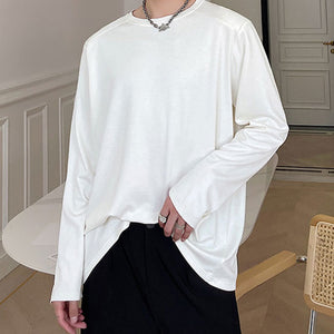 Round Neck Solid Color Shoulder Padded Long Sleeve T-shirt