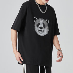 Panda Head Print Crew Neck T-shirt