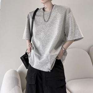 Hem Zipper Panel Shoulder Pads T-Shirt