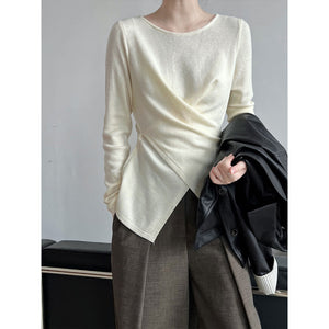 Irregular Hem Cross Waist Bottoming Sweater