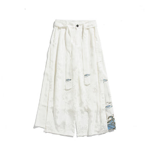 Cotton and Linen Loose Embroidered Wide-leg Pants