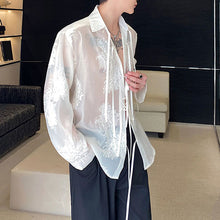 Load image into Gallery viewer, Embroidered Lace-up Slightly Sheer Long-sleeved Shirt
