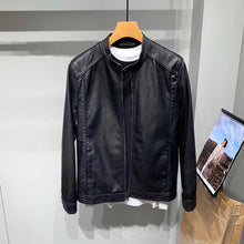 Load image into Gallery viewer, Slim-Fit Stand Collar Leather Jacket
