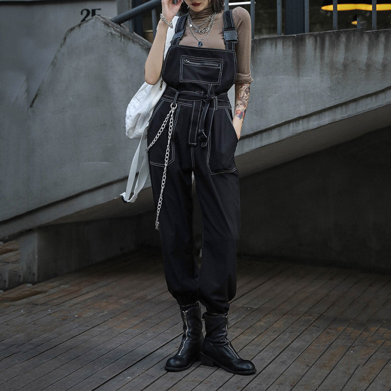 Technical Black Topstitch Jumpsuit