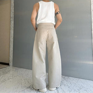 Double-layer Concealed Button Cotton Wide-leg Pants